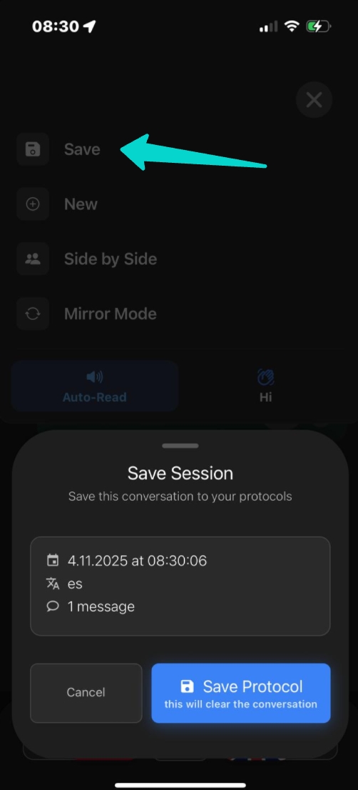 Save button highlighted in menu