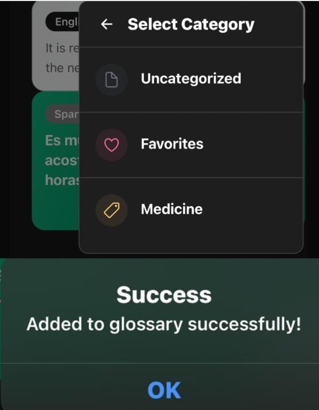Long-press on glossary term to initiate