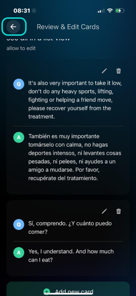 Reviewing glossary-based flashcards